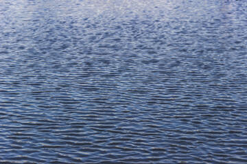 Abstract Close Up of Blue Ocean Waves Ripple in Wind