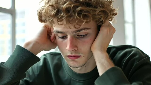 Disappointed student observing a failed project in class