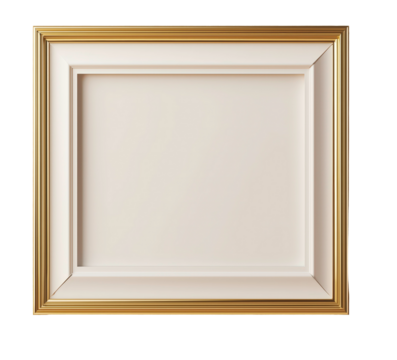 Golden Frame Elegance: A classic, empty frame, detailed with a rich golden trim and cream-colored interior. It's a perfect backdrop for showcasing art, photographs, or cherished memories. 