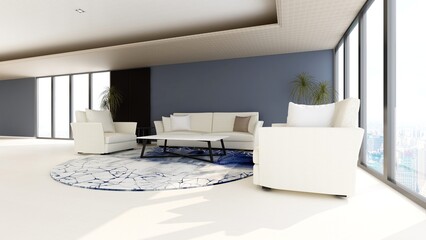 Modern office lounge room with minimalist design interior for wall logo mockup