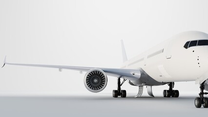 White generic passenger airplane is standing on the ground on a white background