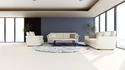 Modern office lounge room with minimalist design interior for wall logo mockup