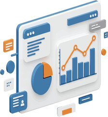 3D Isometric Data Analytics Dashboard Charts Graphs Business Growth
