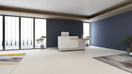 office front desk or receptionist room with wooden design interior