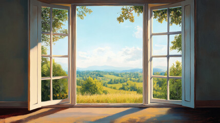 Window view painting Landscape Interior Window frame wallpaper background