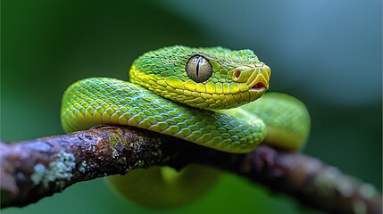Fototapeta premium Green Snake Close Up Wildlife Photography