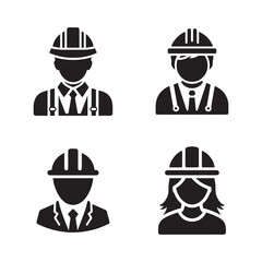 set collection construction builders engineers worker icon