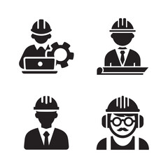 set collection construction builders engineers worker icon