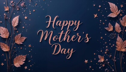 "A stylish Mother's Day card featuring a deep navy blue background, shimmering rose gold glitter elements, and refined black script typography. The design is minimal yet sophisticated, capturing elega
