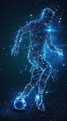 Fototapeta premium Futuristic soccer player in motion, digital art background, abstract style