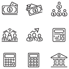 Loan of web icons in style. Loan and Credit linear icon collection. Containing loan, money, credit rating, business, leasing, interest, calculator, income, banking and more.