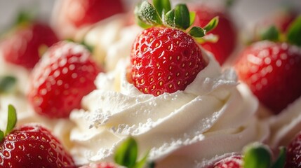 Fresh Strawberries with Whipped Cream and Powdered Sugar, Perfect Dessert for Ads and Culinary Projects