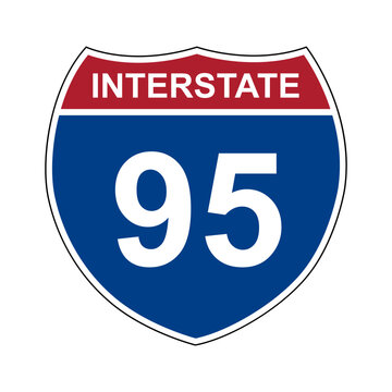 Interstate 95. Interstate highway sign. Road number. Signpost indicating route numbers in the U.S. Interstate Highway System. Even numbers run west to east. Odd numbers run north to south.