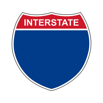 Interstate blank sign. Interstate highway sign. Road number. Signpost indicating route numbers in the U.S. Interstate Highway System. Even numbers run west to east. Odd numbers run north to south.