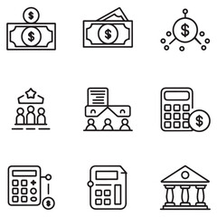 Loan of web icons in style. Loan and Credit linear icon collection. Containing loan, money, credit rating, business, leasing, interest, calculator, income, banking and more.