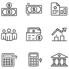 Loan of web icons in style. Loan and Credit linear icon collection. Containing loan, money, credit rating, business, leasing, interest, calculator, income, banking and more.