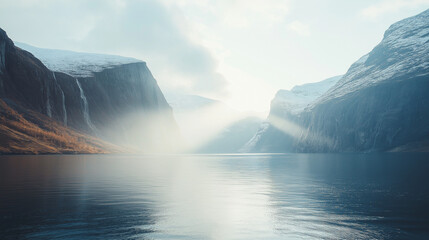 Norwegian Fjord Under Bright Sky