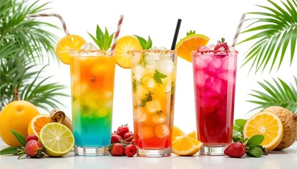 Refreshing Colorful Cocktails with Tropical Fruits for Summer Celebration