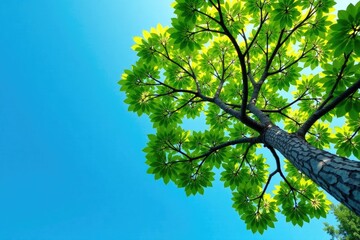 Fototapeta premium Tree's branches stretch towards the clear blue sky, ascent, greenery