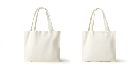 Two blank, off-white canvas tote bags