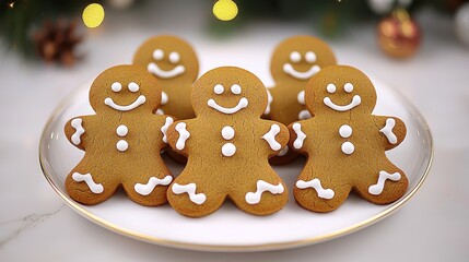 Festive gingerbread men arranged on a plate, ready for a delightful seasonal treat