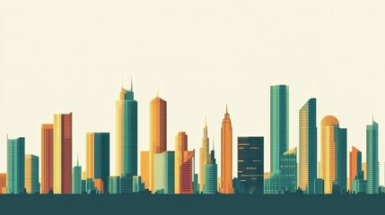 Fototapeta premium City skyline illustration, modern architecture, urban landscape, digital art, background image