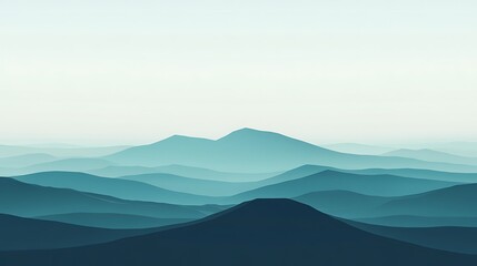Serene Teal Mountain Ranges Under a Pale Sky