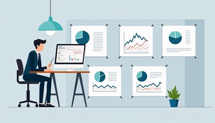 An illustration of a person analyzing a financial statement.