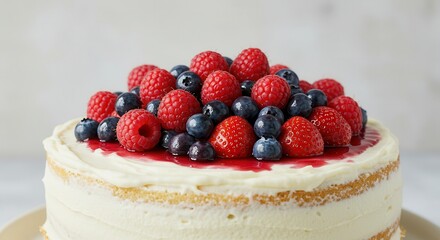 Cake with Berries and Cream Cheese Icing Delicious Dessert