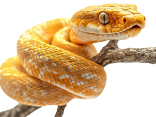 Stunning Yellow Snake Coiled Around Branch in Natural Habitat