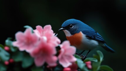 Obraz premium Small bird perched on pink flowers