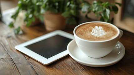 Coffee Shop Owner Using Tablet for Online Menu and Inventory Management, coffee shop, small business, café owner, restaurant management, inventory check, digital menu, online orders, tablet technology