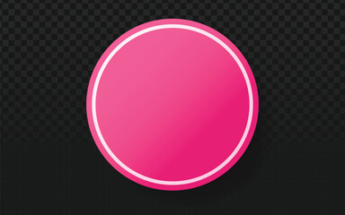 Pink circle, white outline. Digital button, dark backdrop. Bright disc, simple interface element.