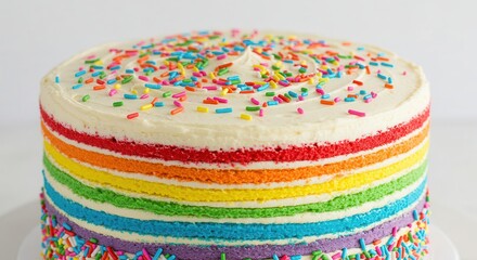 Layer Cake with Rainbow Layers and Sprinkles a Festive Dessert