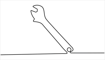 Mechanical wrench continuous one line drawing. Labor day wrench tools continuous one line drawing. Wrench single line drawing vector.

