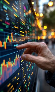 Interactive stock market data display on a touch screen, outdoors