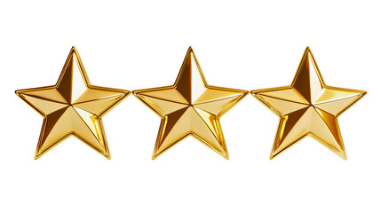 Obraz premium Golden stars, transparent, three golden stars used to rate customers and service users, three stars as a public rating indicator for a business.