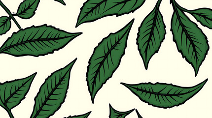 Fototapeta premium leaves at the bottom of a cream white background