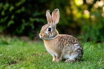 Fototapeta premium Adorable Brown Rabbit Sitting on Green Grass in a Peaceful Garden Under Natural Light