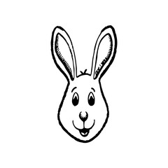 a cartoon of a rabbit's head with a smiling expression, its ears upright, and its eyes and mouth clearly defined