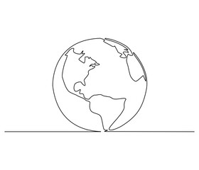 Continuous one line drawing of Earth. Single line drawing illustration of Earth globe. Green energy concept vector art. Doodle line illustration.