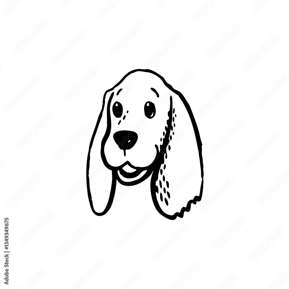 Poster a simple sketch of a cute puppy face. the puppy has droopy ears and a friendly expression, drawn in 