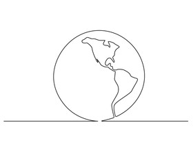 Continuous one line drawing of Earth. Single line drawing illustration of Earth globe. Green energy concept vector art. Doodle line illustration.