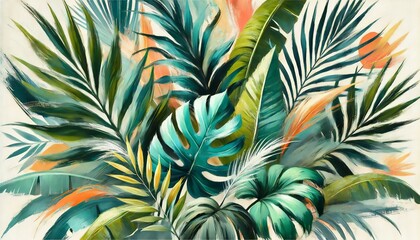 アーティスティックな筆致で描かれたトロピカルリーフ背景