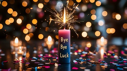 Colorful Festive Candle with Bye Bye Luck Text