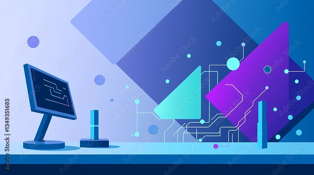Aufkleber abstract technology design: a modern, abstract illustration featuring a futuristic tech lab setup wi