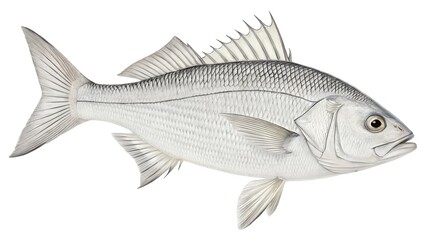 Fototapeta premium Line drawing of a fish swimming isolated on a solid white background. 32k. full ultra HD. high resolution