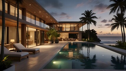 Luxury Beachfront Villa with Infinity Pool at Sunset