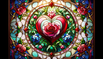 Colorful Floral Heart Stained Glass Art