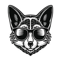 Fox face vector illustration, hand drawn style, detailed vector, monochrome design, isolated on a white background